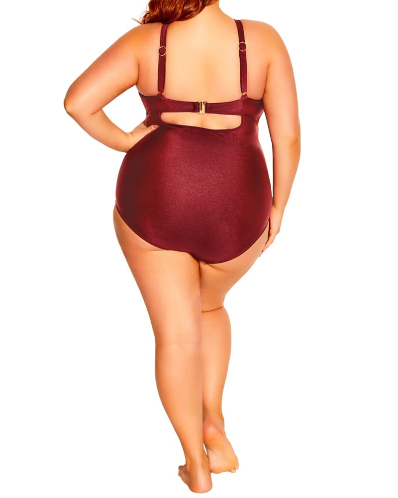 Plus Size Nala Cut Out Halter Neck Burgundy One Piece Swimsuit